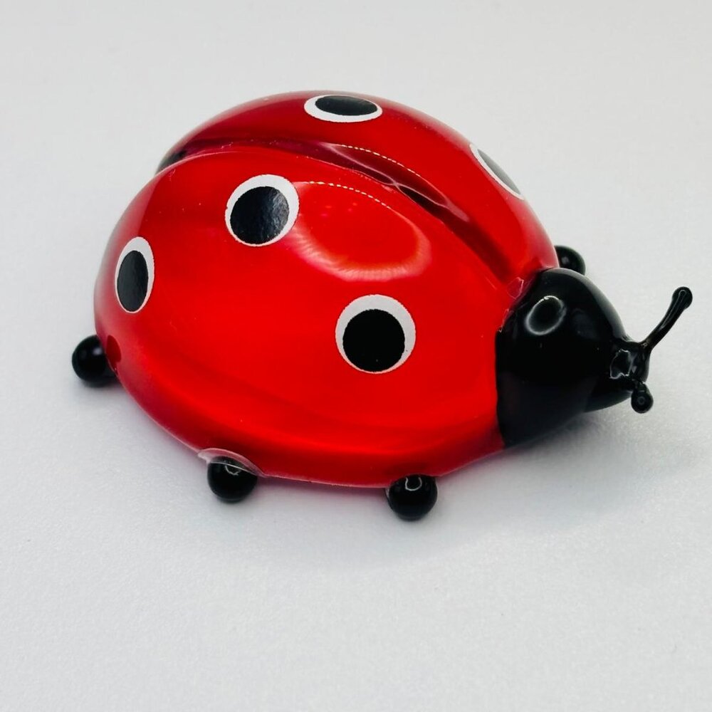 Glass Ladybug Figurine Red Black Garden Decor
